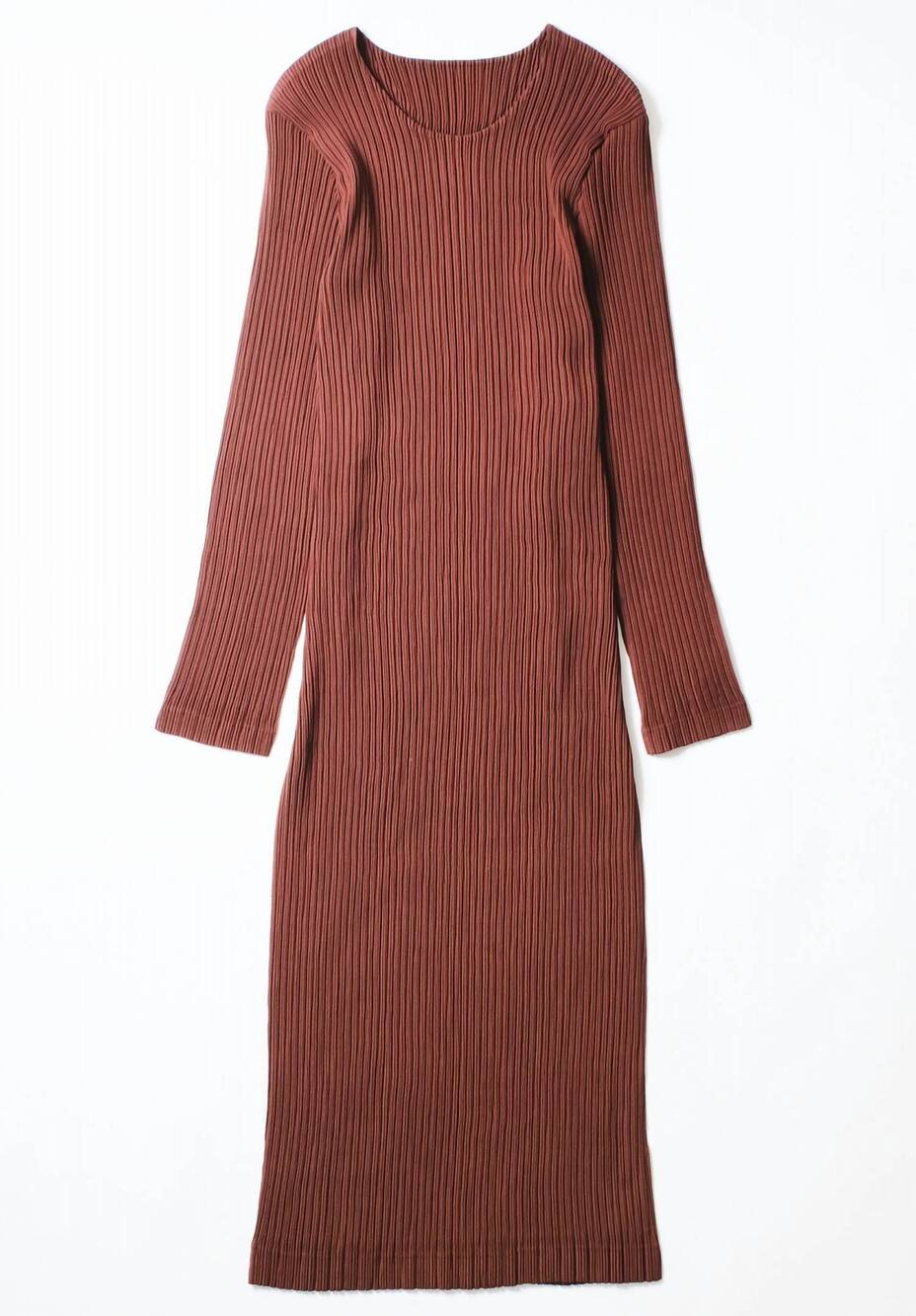 NEW ISSEY MIYAKE women's hatching pleats dress in dark brown